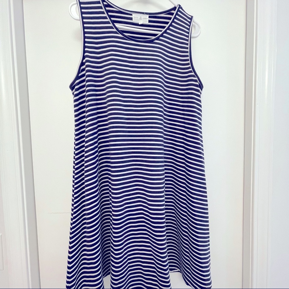 Blue and White Striped Swing Dress. Size Large. VGUC.